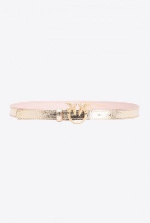 Pinko Galleria Thin Laminated Belt With Love Birds 2cm Zlaté | SN-PKO34174