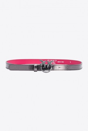 Pinko Galleria Thin Laminated Belt With Love Birds 2cm Šedé | SN-PKO34179