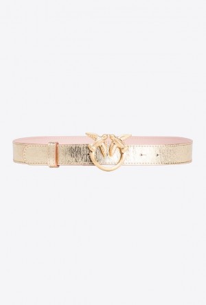 Pinko Galleria Thin Laminated Belt With Love Birds 3cm Zlaté | SN-PKO34187