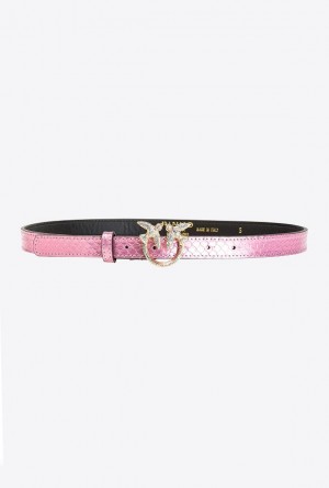 Pinko Galleria Thin Laminated Reptile Skin Belt Růžové Zlaté | SN-PKO34190