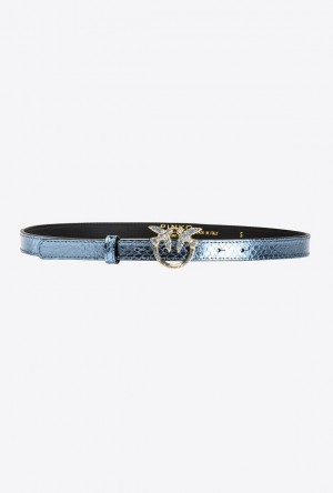 Pinko Galleria Thin Laminated Reptile Skin Belt Světle Blankyt Zlaté | SN-PKO34191