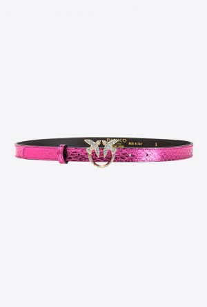 Pinko Galleria Thin Laminated Reptile Skin Belt Fuchsie Zlaté | SN-PKO34192