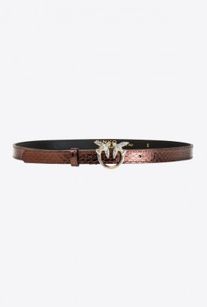 Pinko Galleria Thin Laminated Reptile Skin Belt Fialové Zlaté | SN-PKO34193