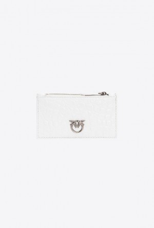 Pinko Galleria White Crocodile-print Card Holder Bílé Bílé Stříbrné | SN-PKO34307