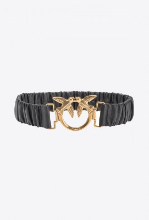 Pinko Gathered Love Birds Belt 4cm Černé Zlaté | SN-PKO34226