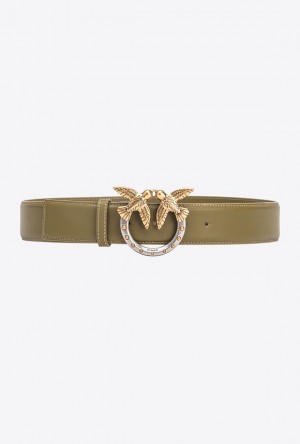 Pinko High-waist Love Birds Belt With Studs 4cm Zelene Zlaté | SN-PKO34244