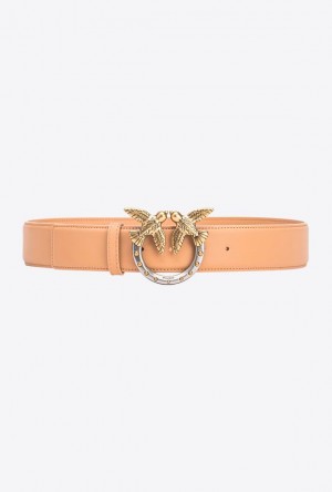 Pinko High-waist Love Birds Belt With Studs 4cm Béžový Zlaté | SN-PKO34245