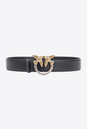 Pinko High-waist Love Birds Belt With Studs 4cm Černé Zlaté | SN-PKO34247