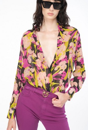 Pinko Iris-print Shirt Černé Fuchsie | SN-PKO33176