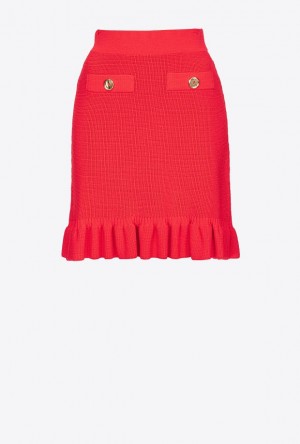 Pinko Knit Mini Skirt With Flounce Červené | SN-PKO34042