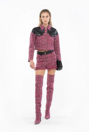 Pinko Krátké Tweed Jacket Fuchsie Černé | SN-PKO33864