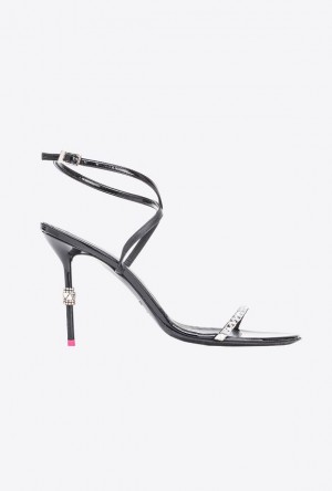 Pinko Lakovaná Læder Sandals With Rhinestones Černé | SN-PKO34163