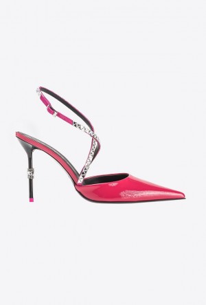 Pinko Lakovaná Læder Slingback Shoes With Rhinestones Růžové | SN-PKO34149