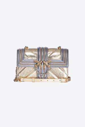 Pinko Laminated Mini Love Bag One With Chain Embroidery Zlaté Zlaté | SN-PKO32554