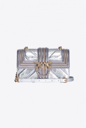 Pinko Laminated Mini Love Bag One With Chain Embroidery Stříbrné Zlaté | SN-PKO32716