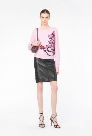 Pinko Læder And Fabric Skirt Černé | SN-PKO34044