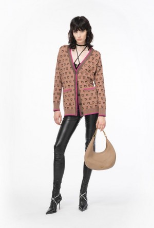 Pinko Logo Jacquard Cardigan Hnědé Černé | SN-PKO33514