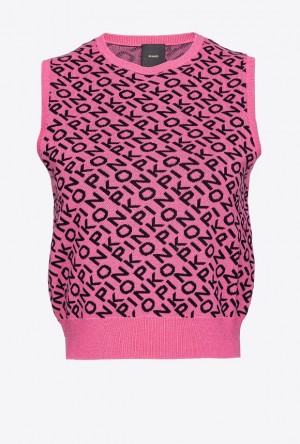 Pinko Logo Jacquard Vest Růžové Černé | SN-PKO33566