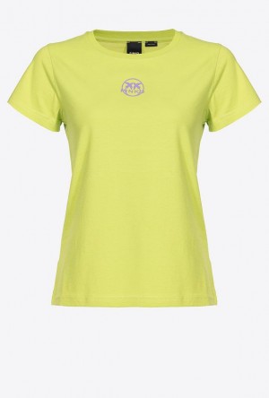 Pinko Logo-print T-shirt Světle Zelene Žluté | SN-PKO33270