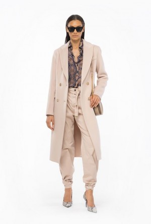 Pinko Long Coat In Double-layered Vlna Cloth Béžový | SN-PKO33668