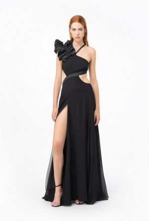 Pinko Long One-shoulder Šaty With Large Slit Černé | SN-PKO33056