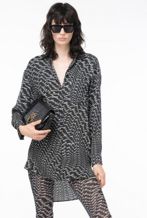 Pinko Long Shirt With Fluid Logo Print Černé Bílé | SN-PKO33841