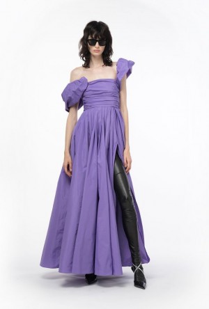 Pinko Long Taffeta Šaty With Removable Sleeves Fialové | SN-PKO33062