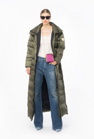 Pinko Long Technical Satin Down Jacket Zelene | SN-PKO33641