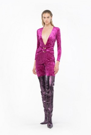 Pinko Long Velvet Jumpsuit Fialové | SN-PKO33090