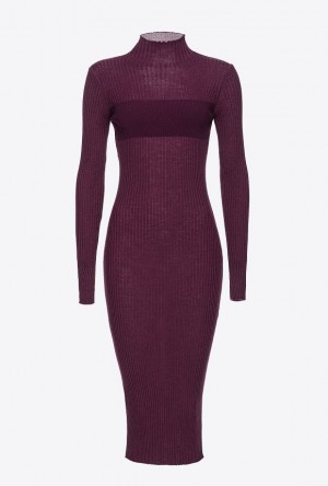 Pinko Long Žebrovaný Knit Šaty Fialové | SN-PKO33005