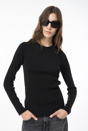 Pinko Long-sleeved Rib-knit Top Černé | SN-PKO33434