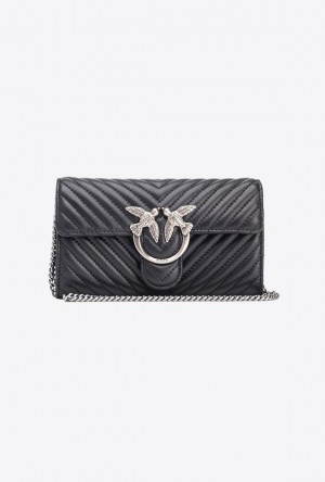 Pinko Love Bag One Wallet Chevron Černé Stříbrné | SN-PKO34310