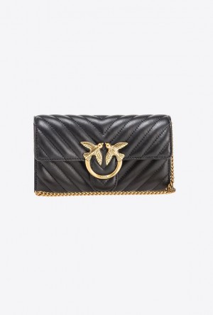 Pinko Love Bag One Wallet Chevron Černé Zlaté | SN-PKO32452