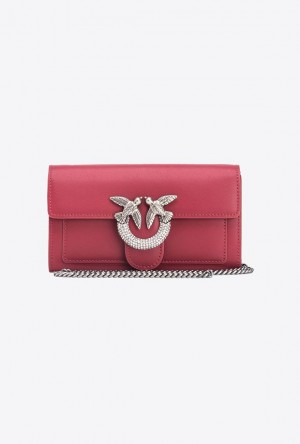 Pinko Love Bag One Wallet With Rhinestones Tmavě Červené Stříbrné | SN-PKO34291