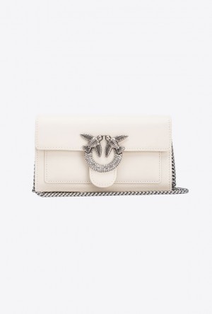 Pinko Love Bag One Wallet With Rhinestones Bílé Bílé Stříbrné | SN-PKO34292