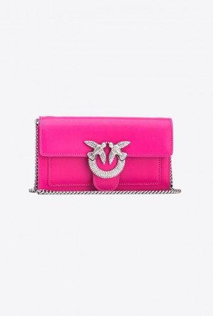 Pinko Love Bag One Wallet With Rhinestones Růžové Stříbrné | SN-PKO34293