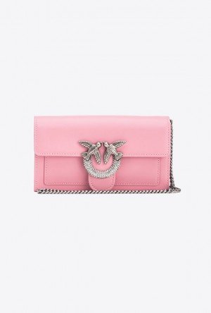 Pinko Love Bag One Wallet With Rhinestones Růžové Růžové Stříbrné | SN-PKO34294