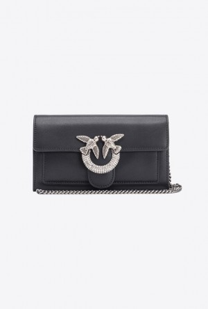 Pinko Love Bag One Wallet With Rhinestones Černé Stříbrné | SN-PKO34295