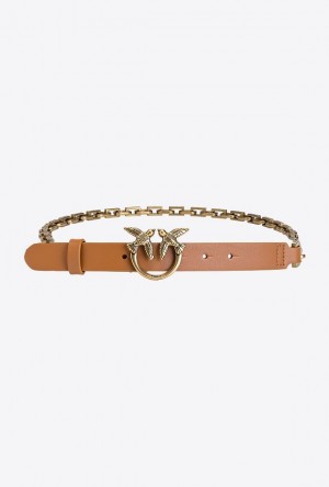 Pinko Love Birds Belt With Chain Hnědé | SN-PKO34167