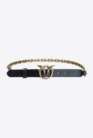 Pinko Love Birds Belt With Chain Černé Zlaté | SN-PKO34207