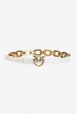 Pinko Love Birds Belt With Large Chain Bílé Bílé Zlaté | SN-PKO34210