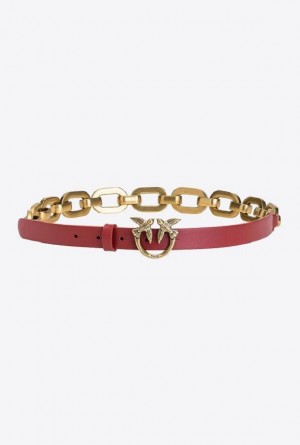 Pinko Love Birds Belt With Large Chain Červené Zlaté | SN-PKO34209