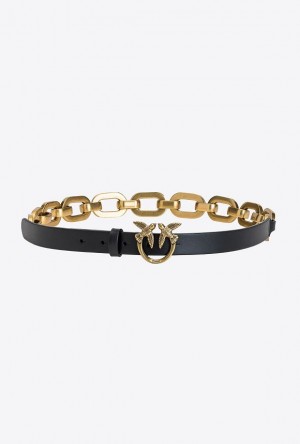 Pinko Love Birds Belt With Large Chain Černé Zlaté | SN-PKO34211