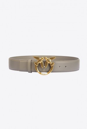 Pinko Love Birds High Læder Belt 4cm Zlaté | SN-PKO34168