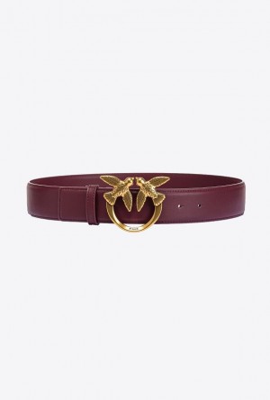 Pinko Love Birds High Læder Belt 4cm Zlaté | SN-PKO34169