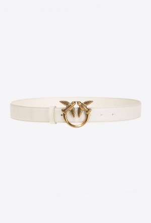 Pinko Love Birds Læder Belt 3cm Bílé Bílé Zlaté | SN-PKO34232