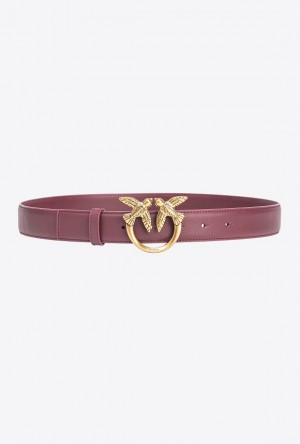 Pinko Love Birds Læder Belt 3cm Zlaté | SN-PKO34230