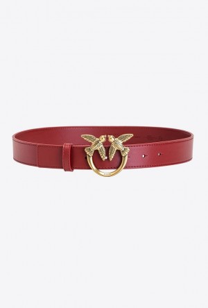 Pinko Love Birds Læder Belt Červené Zlaté | SN-PKO34233