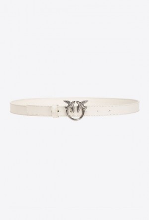 Pinko Love Birds Thin Læder Belt 2cm Bílé Bílé Stříbrné | SN-PKO34172