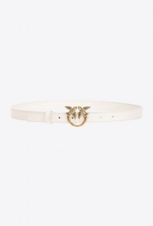 Pinko Love Birds Thin Læder Belt 2cm Bílé Bílé Zlaté | SN-PKO34238